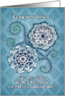 Congratulations, sister & husband, on wedding day! Blue floral design card