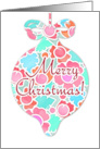 Merry Christmas Bright Tropical Modern Floral Bauble in Mint & Aqua card