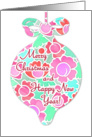 Merry Christmas & Happy New Year, tropical floral design, mint, pink card