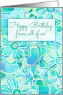 Happy Birthday from All of Us with Blue Aqua & Mint Floral Watercolor card
