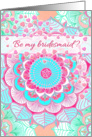 Be my bridesmaid? Bright pastels, mint, pink, floral, heart confetti card