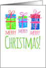 Merry Christmas with Oil Pastel Illustration of Colorful Gift Boxes card