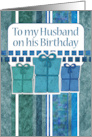 Happy Birthday to My Husband with Gift Boxes and Blue Green Stripes card