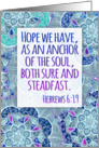 Inspirational Christian scripture, Hebrews 6:19, Hope as an Anchor card