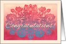 Congratulations! ombre pink, melon, turquoise & cream doodle design card