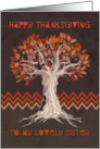 Happy Thanksgiving to My Sister with Squirrel Tree & Chevron Pattern card