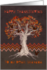 Happy Thanksgiving to my Gran, tree, squirrel illustration, chevron. card