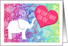 Happy Valentine’s Day - cute elephant with heart, rainbow doodles card