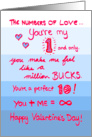Happy Valentine’s Day, handwriting & numbers card, I love you! card