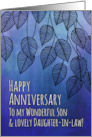 Happy Anniversary to Son & Daughter-in-law with Leaves on Blue Purple card