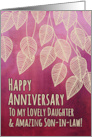 Happy Anniversary Daughter & Son-in-law with Leaves on Dark Pink card