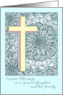 Easter Blessings to Daughter & Family with Cross on Teal Doodle Design card