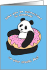 Happy Birthday Friend with Cute Panda and Frosted Donut Illustration card