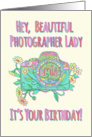 Happy Birthday Beautiful Photographer Lady with Camera Illustration card