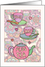 You, me, plus tea - missing you - cute teacup & teapot illustration card