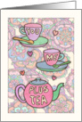 You, me, plus tea - thinking of you - cute teacup, teapot illustration card
