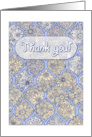 Thank You with Blue Purple and Cream Floral Moroccan Doodle Pattern card