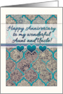 Happy Anniversary to My Aunt & Uncle with Teal Moroccan Floral Pattern card