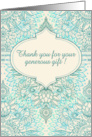 Thank you for wedding gift, turquoise, aqua, teal doodle pattern card