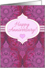 Happy Anniversary with Pink Magenta and Plum Doodle Nature Pattern card