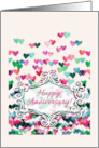 Happy Anniversary with Watercolor Hearts in Pink Purple and Green card