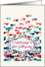 Blessings on your wedding day, watercolor hearts, red, blue, white card