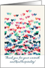 Thank You for Your Hospitality with Watercolor Painting Heart Pattern card