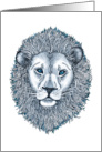 Hand drawn blue eyed lion illustration, blank note card
