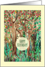 Happy Birthday! Watercolor painting of trees in a forest card