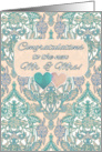 New Mr & Mrs Wedding Day Congratulations, floral Moroccan pattern card