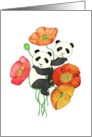 Poppy Flowers with Pandas Blank Inside Cute Hand Drawn Illustration card