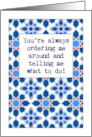 Happy Boss’s Day Humor with Red Blue and White Geometric Pattern card