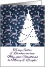 Merry Christmas, Sister & Brother-in-law - navy reindeer pattern, tree card