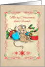 Merry Christmas Dear Friend with Cute Mouse and Love Joy and Pie card