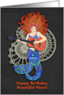 Happy Birthday Beautiful Niece Redhead Musical Mermaid with Guitar card