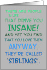 Happy Siblings Day Humor with Blue and Green Typography card