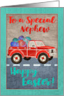 Happy Easter for Nephew with Giant Eggs in a Cute Red Truck card