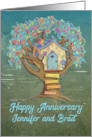 Happy Anniversary Jennifer and Brad with Cute Wooden Treehouse card