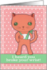 A Get Well Card with a Cute Cat with Their Left Wrist in a Bandage card