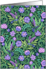Blank Any Occasion Hummingbird Chintz Pattern in Purple and Green card