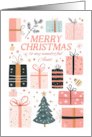 Merry Christmas Wonderful Aunt with Cute Pink Gifts and Tree card