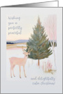 Wishing You a Calm Christmas for Friend with Deer and Tree Painting card