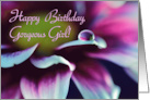 Happy Birthday Gorgeous Girl Macro Daisy Photo with Droplet card