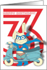 Happy Birthday 3 Year Old with Cute Bunny Motorbike Scooter and Cape card