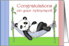 Congratulations on Your Retirement with Panda Listening to Music card
