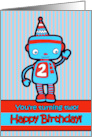 Happy Birthday You’re Two with Cute Retro Robot in a Party Hat card