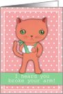 Broken Arm Get Well Soon with Cute Cat with Arm in Sling on Pink card
