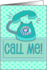 Call me! Cute hand drawn telephone with heart, mint stripes, polka dot card