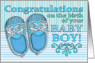 Congratulations on the Birth of Your Baby Boy with Stripy Blue Shoes card