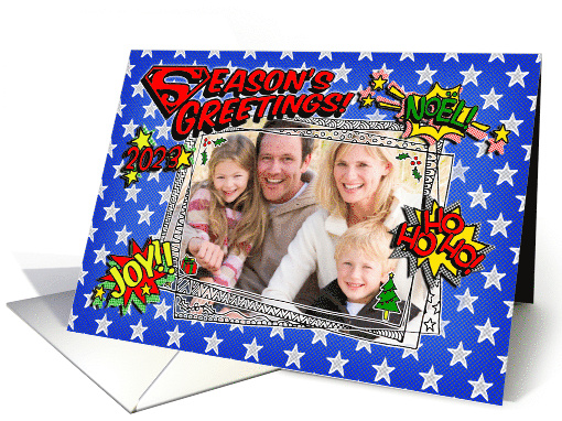 Season's Greetings 2023 Superhero Comic Style Christmas Photo card